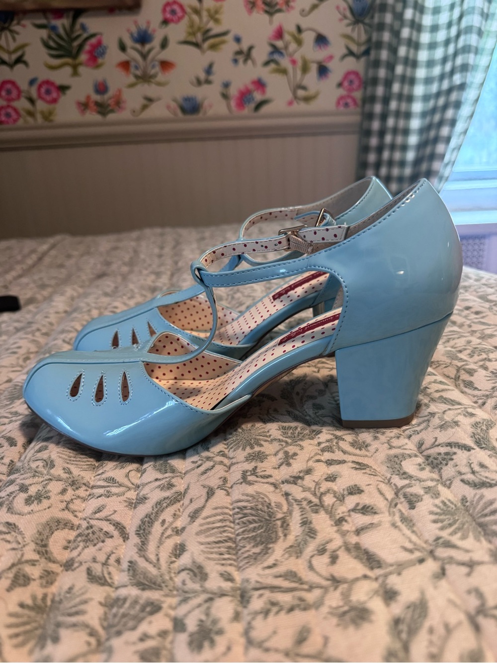Light Blue Patent Mary Jane Heels - Women's T-Strap Pumps